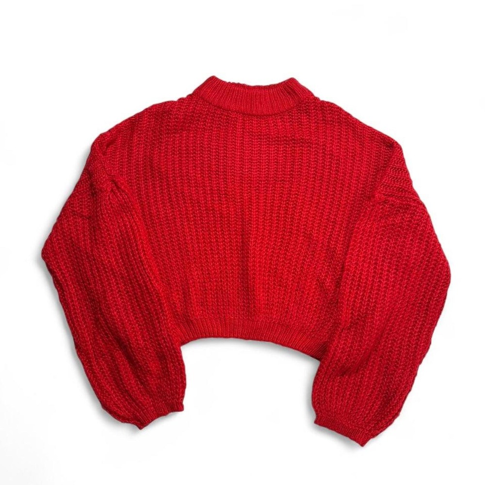 Vibrant Red Ribbed Chunky Knit with Balloon Sleeves